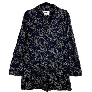 Flax Sz Small‎ Black Embroidered Jacket Lagenlook Long Sleeve Pockets Minimalist